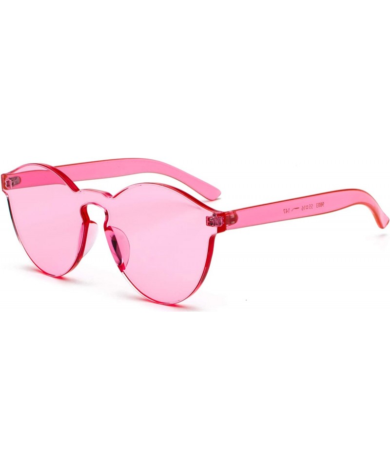 Oversized Fashion Rimless One Piece Clear Lens Color Candy Sunglasses - Pink - CM182Y7NZOM $7.95