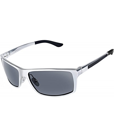 Goggle Men's Driving Sunglasses Polarized Glasses Sports Eyewear Fishing Golf Goggles 8202 - Silver Frame Grey Lens - CR18983...
