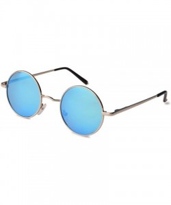 Round John Lennon Retro Round Polarized Hippie Sunglasses Small Circle Steampunk Sun Glasses - Silver Frame/Blue Lens - CC18C...