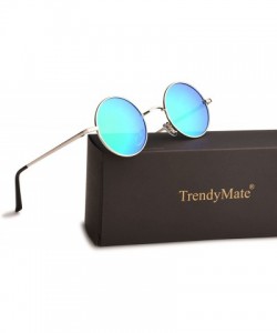 Round John Lennon Retro Round Polarized Hippie Sunglasses Small Circle Steampunk Sun Glasses - Silver Frame/Blue Lens - CC18C...