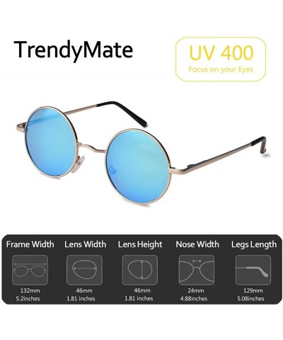 Round John Lennon Retro Round Polarized Hippie Sunglasses Small Circle Steampunk Sun Glasses - Silver Frame/Blue Lens - CC18C...