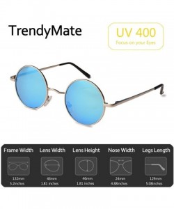 Round John Lennon Retro Round Polarized Hippie Sunglasses Small Circle Steampunk Sun Glasses - Silver Frame/Blue Lens - CC18C...