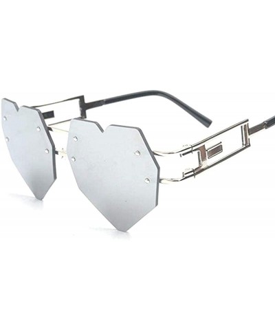 Round Womens Designer Cute Rimless Love Heart Shaped Sunglasses - Silver-silver - C9182SW9H6H $27.06