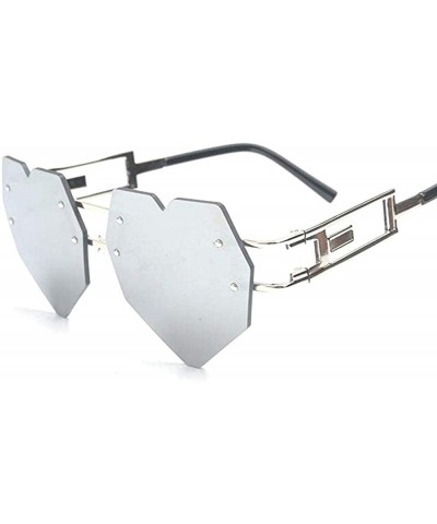 Round Womens Designer Cute Rimless Love Heart Shaped Sunglasses - Silver-silver - C9182SW9H6H $23.51