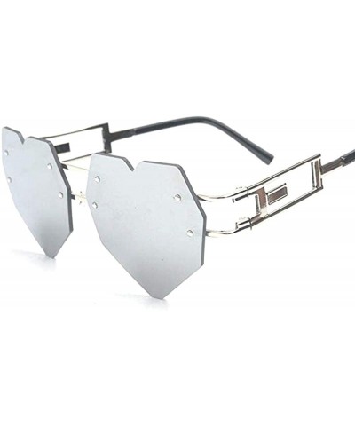 Round Womens Designer Cute Rimless Love Heart Shaped Sunglasses - Silver-silver - C9182SW9H6H $14.49