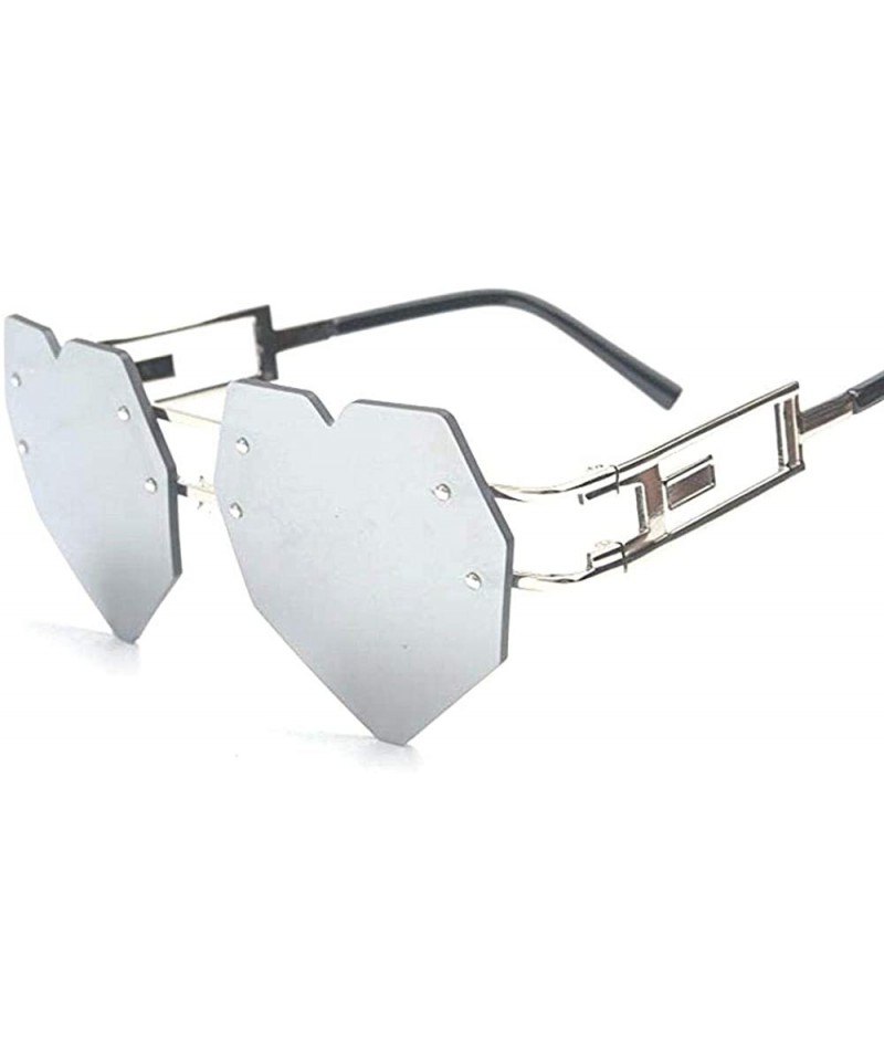 Round Womens Designer Cute Rimless Love Heart Shaped Sunglasses - Silver-silver - C9182SW9H6H $14.49