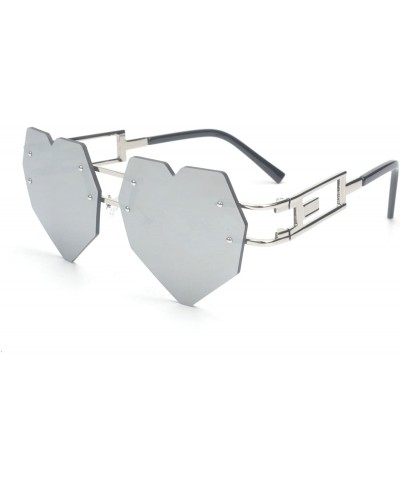 Round Womens Designer Cute Rimless Love Heart Shaped Sunglasses - Silver-silver - C9182SW9H6H $14.49