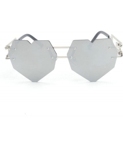 Round Womens Designer Cute Rimless Love Heart Shaped Sunglasses - Silver-silver - C9182SW9H6H $14.49