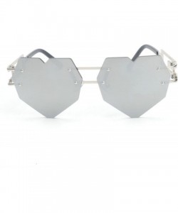 Round Womens Designer Cute Rimless Love Heart Shaped Sunglasses - Silver-silver - C9182SW9H6H $14.49