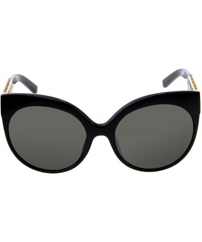 Oversized Mirror Round Circle Oversized polarized women's cat eye sunglasses LFK388 - Black Frame Gray Lenses - CH12HXTEROH $...