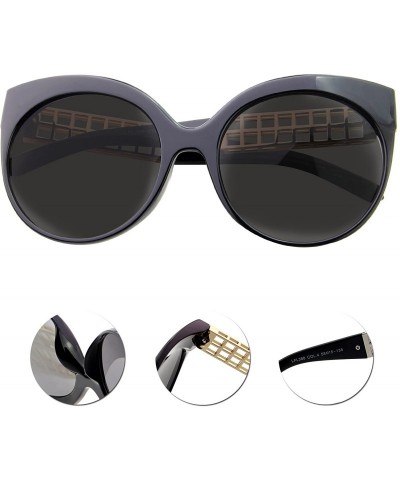 Oversized Mirror Round Circle Oversized polarized women's cat eye sunglasses LFK388 - Black Frame Gray Lenses - CH12HXTEROH $...