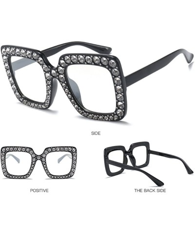 Square Square Rhinestone Sunglasses Women Brand Oversized Crystal Sun Glasses Lens Shades - 3 - CR18ECT42KX $18.79