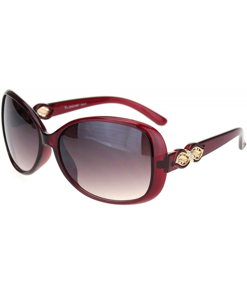 Butterfly Womens Rhinestone Foliage Jewel Designer Butterfly Sunglasses - Burgundy Brown - C018NWQWYGH $26.22