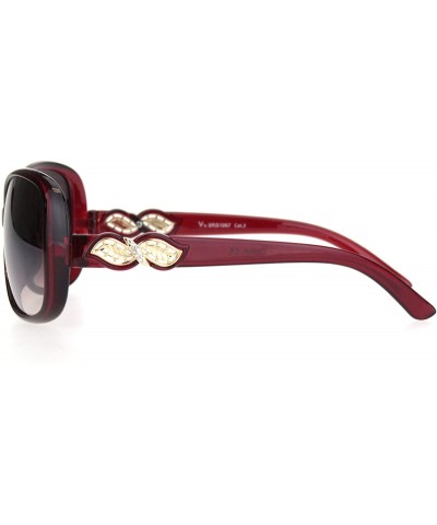 Butterfly Womens Rhinestone Foliage Jewel Designer Butterfly Sunglasses - Burgundy Brown - C018NWQWYGH $10.87