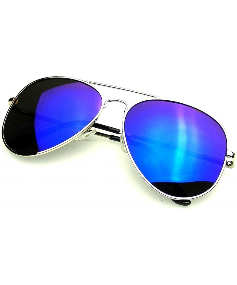 Aviator Polarized Blue Tinted Mirrored Lens Thin Silver Frame Aviator Sunglasses - Red Gold - CF18E87MAI6 $13.68