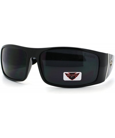 Wrap Mens Sporty Fashion Sunglasses Wrap Around Frame Biker Style Shades - Black - CB11D24S7XZ $12.97