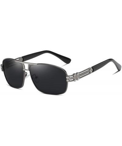 Rectangular Rectangular Polarized Sunglasses for Men Driving 100% UV 400 protection 70019 - Grey Silver - CW18X05ZZOR $30.35