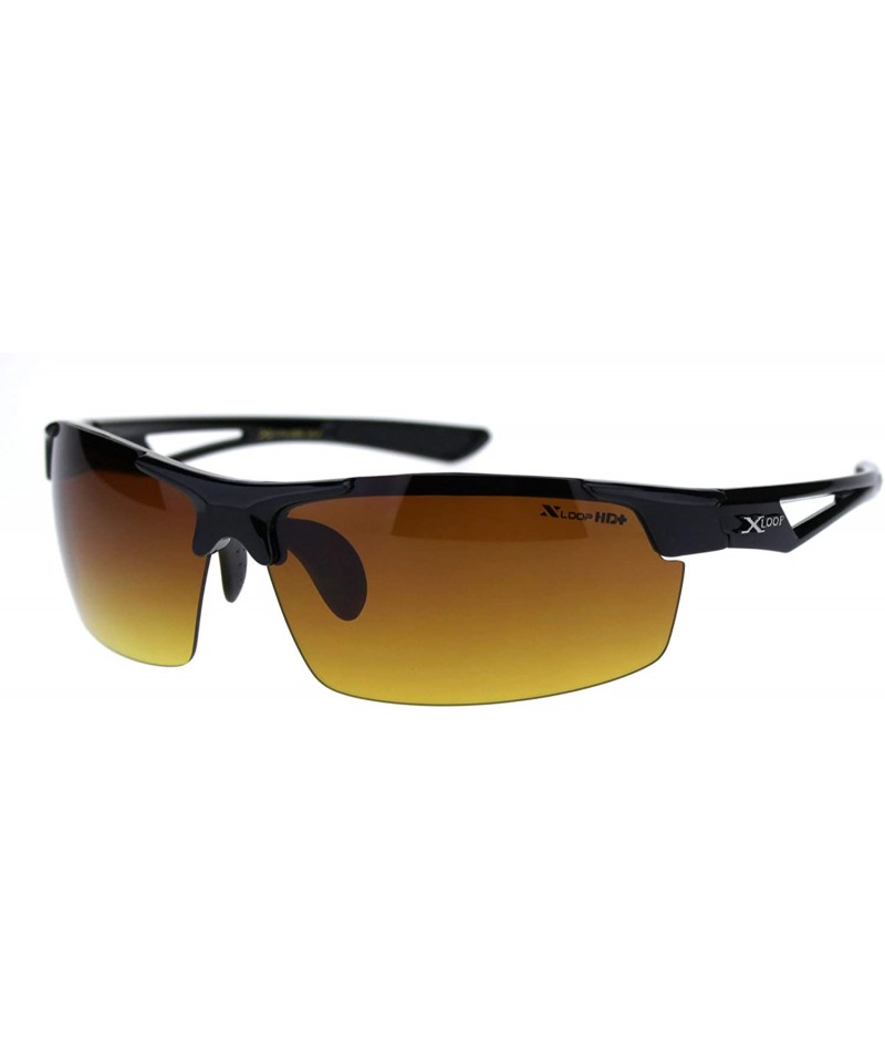 Wrap Xloop HD Sunglasses Mens Half Rim Light Weight Wrap Around Sports UV 400 - Black - CD192L9XCIR $10.11