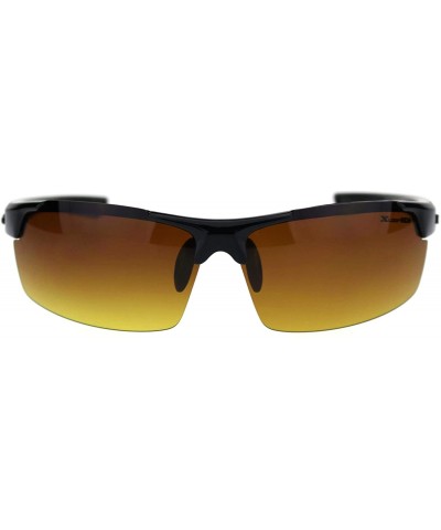 Wrap Xloop HD Sunglasses Mens Half Rim Light Weight Wrap Around Sports UV 400 - Black - CD192L9XCIR $10.11