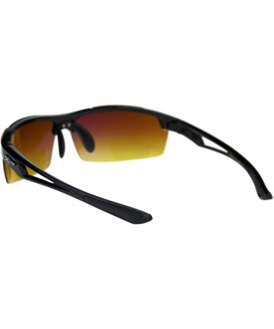 Wrap Xloop HD Sunglasses Mens Half Rim Light Weight Wrap Around Sports UV 400 - Black - CD192L9XCIR $10.11