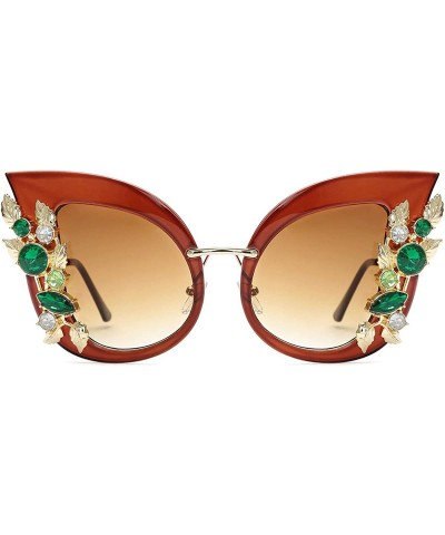 Round Womens Oversized Cat Eye Jeweled Sunglasses Stylish Bedazzled Rhinestone Sun Glasses - 05-brown - CX196Z4WQER $37.88