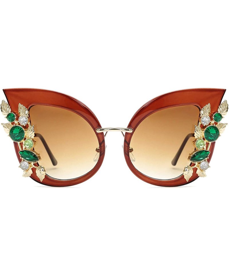 Round Womens Oversized Cat Eye Jeweled Sunglasses Stylish Bedazzled Rhinestone Sun Glasses - 05-brown - CX196Z4WQER $21.52