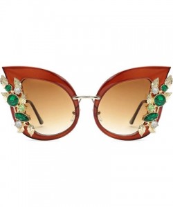 Round Womens Oversized Cat Eye Jeweled Sunglasses Stylish Bedazzled Rhinestone Sun Glasses - 05-brown - CX196Z4WQER $21.52