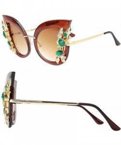 Round Womens Oversized Cat Eye Jeweled Sunglasses Stylish Bedazzled Rhinestone Sun Glasses - 05-brown - CX196Z4WQER $21.52