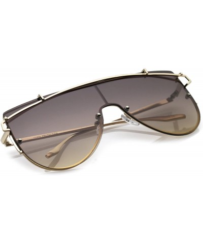 Shield Futuristic Rimless Metal Crossbar Nuetral Colored Mono Lens Shield Sunglasses 64mm - Gold / Lavender - CZ17YZ8W0YW $13.00
