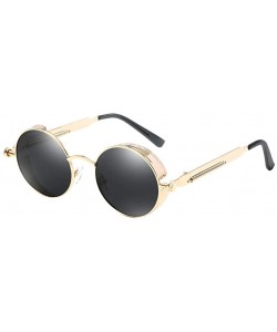 Oversized Unisex Sunglasses Polarized Round Metal Shades Steampunk UV400 Eyewear - Golden Frame/Gray Lens - C318OW6M0GD $12.51