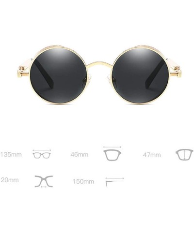 Oversized Unisex Sunglasses Polarized Round Metal Shades Steampunk UV400 Eyewear - Golden Frame/Gray Lens - C318OW6M0GD $12.51