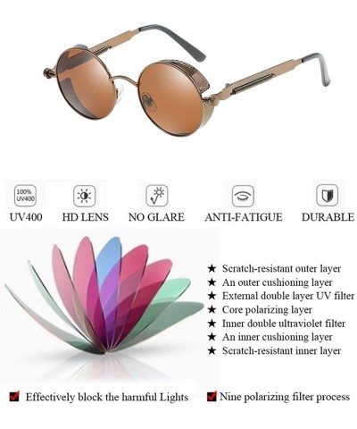 Oversized Unisex Sunglasses Polarized Round Metal Shades Steampunk UV400 Eyewear - Golden Frame/Gray Lens - C318OW6M0GD $12.51