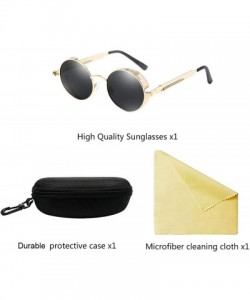 Oversized Unisex Sunglasses Polarized Round Metal Shades Steampunk UV400 Eyewear - Golden Frame/Gray Lens - C318OW6M0GD $12.51