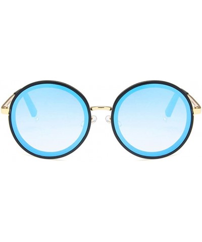 Round Unisex Sunglasses Retro Bright Black Grey Drive Holiday Round Non-Polarized UV400 - Black Blue - C518RH6SHCY $9.97