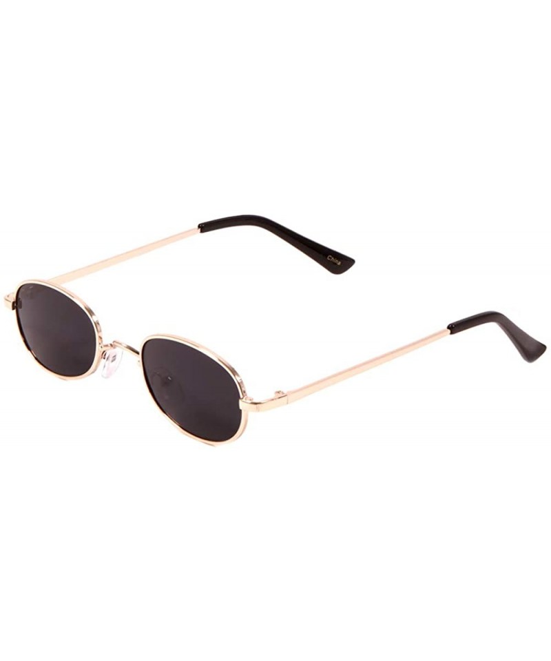 Oval Retro Oval Flat Lens Metal Sunglasses - Black - CG197QL3UGL $12.14