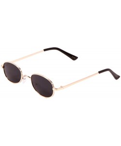 Oval Retro Oval Flat Lens Metal Sunglasses - Black - CG197QL3UGL $12.14