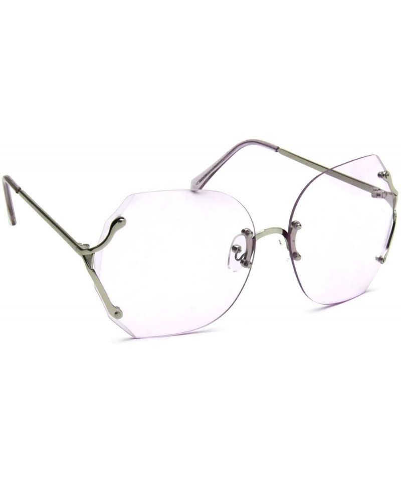 Rimless Oversized Rimless Sunglasses Beveled Colored Lens Metal Arms - Purple - CP18EUA32YL $8.89