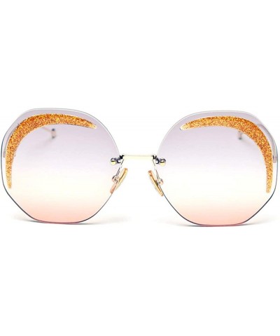 Round Retro Brand Designer 2020 New fashion Frameless Bling Round Sun Glasses women UV400 - Gray&orange - CM194HEY29H $11.11