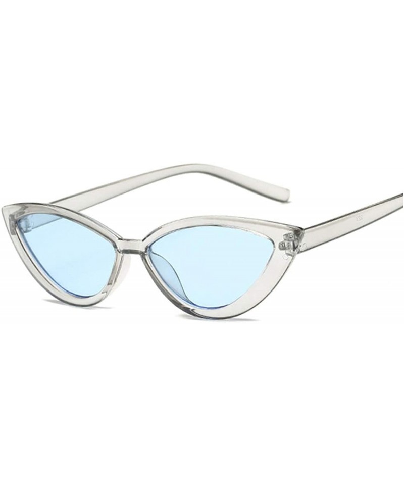 Cat Eye Sunglasses Designer Mirror Triangle Glasses - Blue Lens - CA18W78Q7O5 $12.21