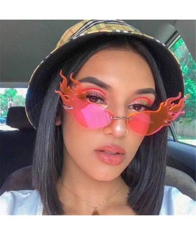 Rimless Fire Flame Rimless Sunglasses Fashion Women Cat Eye Sunglass Lady Luxury Sun Glasses UV400 Shades glasses - 4 - CJ198...