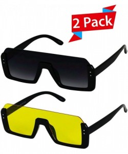 Shield Retro Shield Rectangular Lens Upside Down Half Rim Sunglasses for Women and Men - Black and Black/Yellow - CV18R4KZLE8...