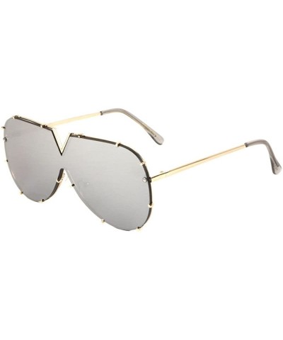 Oversized Rimless Oversized Shield One Piece Floating Lens Sunglasses - Gold Frame - CR180ZXSZT0 $14.56