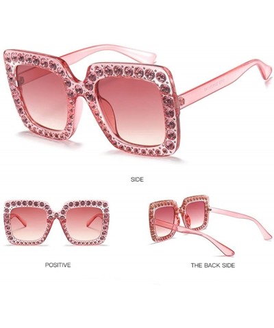 Square Square Rhinestone Sunglasses Women Brand Oversized Crystal Sun Glasses Lens Shades - 2 - CJ18ECTX3MS $16.57