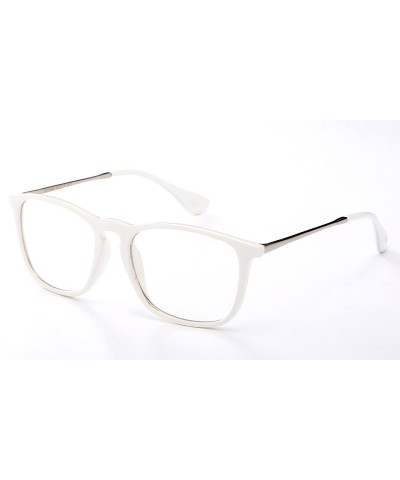 Square Newbee Fashion Classic Unisex Keyhole Fashion Clear Lens Eye Glasses & Sunglasses with Flash Lens - White/Silver - C21...