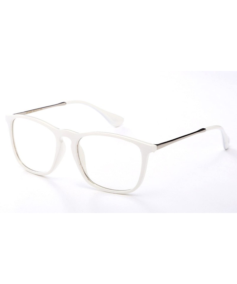 Square Newbee Fashion Classic Unisex Keyhole Fashion Clear Lens Eye Glasses & Sunglasses with Flash Lens - White/Silver - C21...