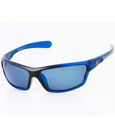 Rectangular Men's Rectangular Sports Wrap 65mm Polarized Sunglasses - Blue- Blue Mirror Lens - CF1956X5SCE $9.26