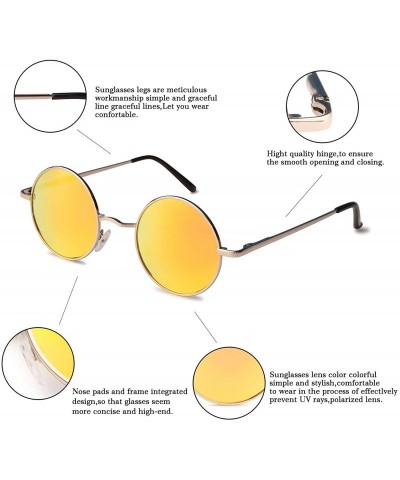 Round John Lennon Retro Round Polarized Hippie Sunglasses Small Circle Steampunk Sun Glasses - Silver Frame/Yellow Lens - CS1...