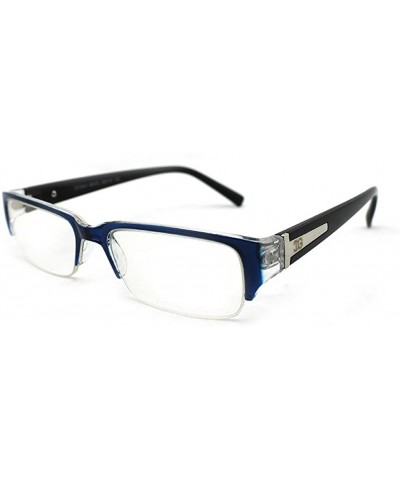 Oversized Unisex Clear Lens Sleek Half Frame Slim Temple Fashion Glasses - 1841 Blue/Clear - C911T1619YH $19.42