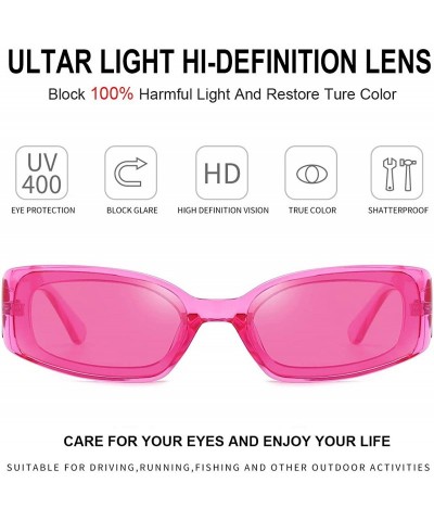 Rectangular Rectangle Sunglasses for Women Retro Fashion Sunglasses UV 400 Protection Square Frame Eyewear - Transparent Pink...