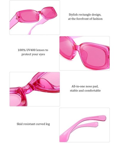 Rectangular Rectangle Sunglasses for Women Retro Fashion Sunglasses UV 400 Protection Square Frame Eyewear - Transparent Pink...